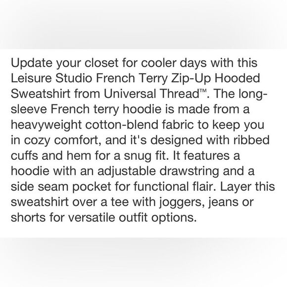 UT L White Leisure Studio French Terry Cloth Full Zip Hooded Sweatshirt - Picture 7 of 16